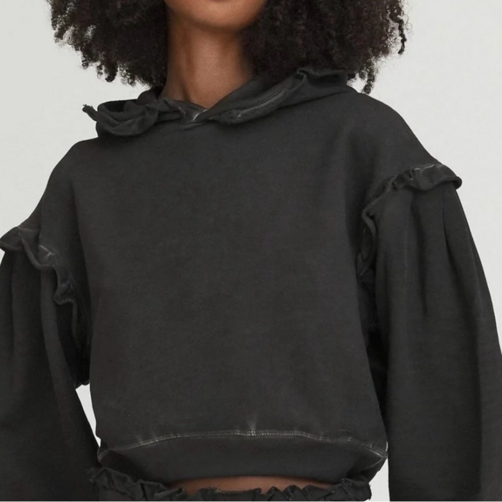 Something Navy gray sweatshirt hoodie size Large with ruffle detail